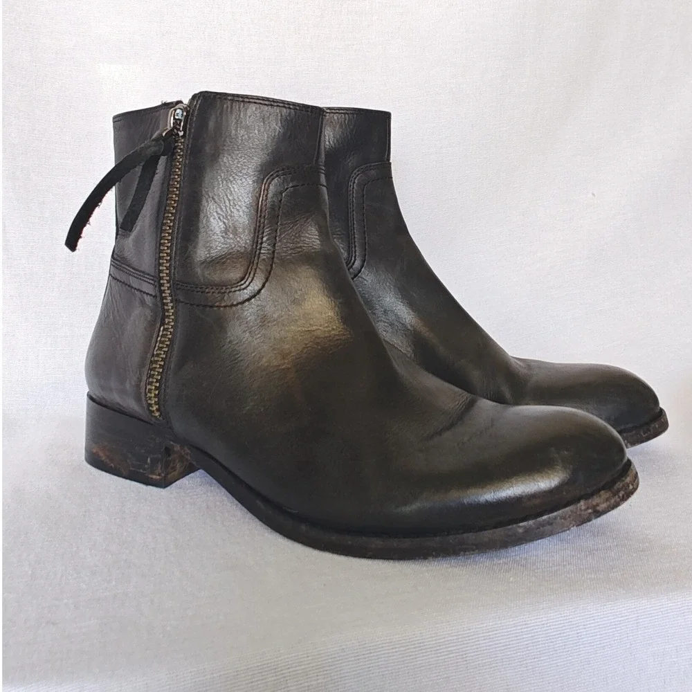 Coach Ankle Boots Womens‎ Black Leather Side Zip Low Block Heel Sample